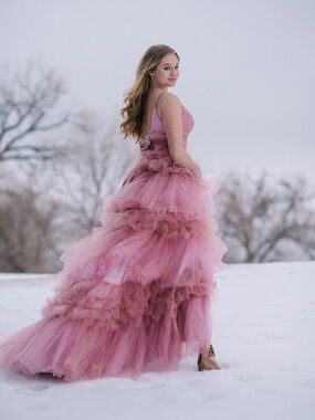 Ruffled Pink Prom Dress